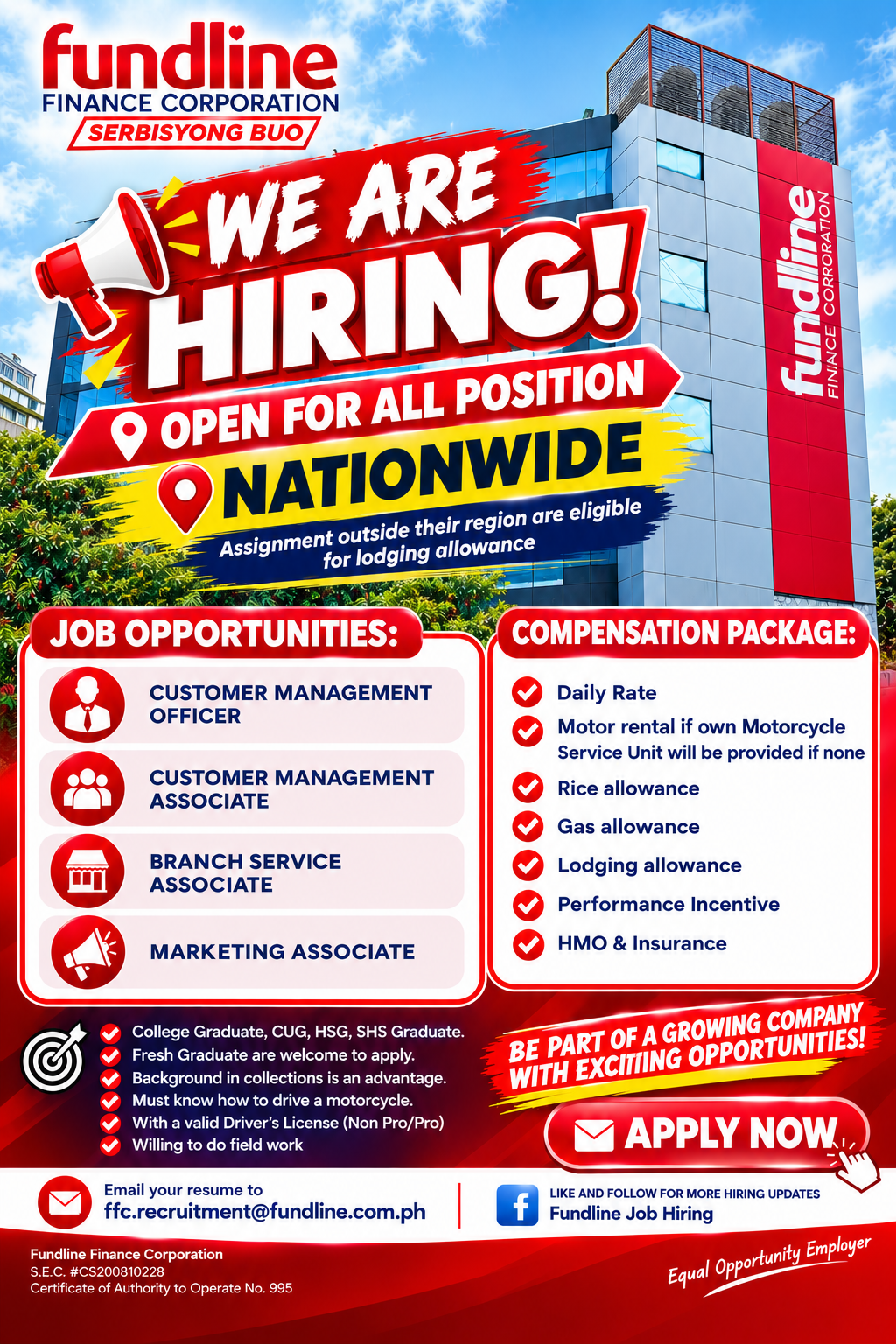 FUNDLINE FINANCE CORP IS HIRING !!